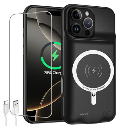 Battery Case for iPhone 16 Pro,2024Upgraded 10000mAh High Capacity Rechargeable Portable Extended Charger Case Wireless Charging Compatible with iPhone 16 Pro (6.3 inch) Charging Case &Carplay (Black) - size: iPhone 16 Pro (6.3 inch)