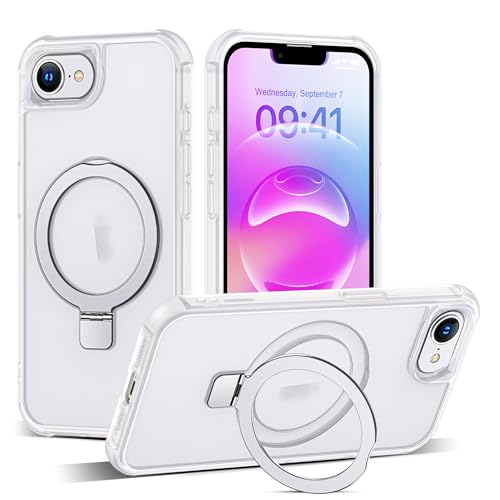 SKYLMW Compatible with iPhone 16e/17e Case with Stand,Translucent | iPhone 16e Case iPhone 17e Case 6.1",Magnetic Ring Stand,Compatible with MagSafe,Military-Grade Protection,Great Grip Feeling - color: Translucent, size: Iphone 16e & Iphone 17e