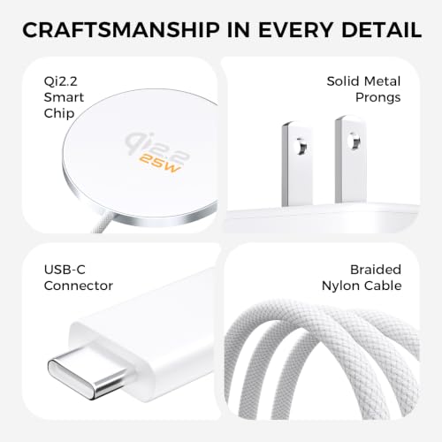 Magnetic Wireless Charger [25W Fast Charging], 6FT Qi2.2 Fast Wireless Charger Phone Pad with 45W USB-C Wall Charger Combo, for iPhone 17-16, AirPods