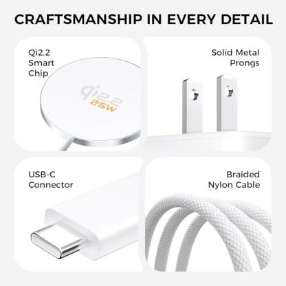 Magnetic Wireless Charger [25W Fast Charging], 6FT Qi2.2 Fast Wireless Charger Phone Pad with 45W USB-C Wall Charger Combo, for iPhone 17-16, AirPods