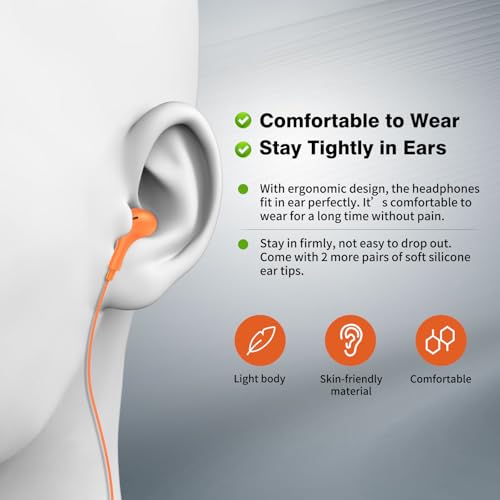 USB C Headphones for iPhone 18 Pro Max 17 16 15/Galaxy S26 FE Wired Earbuds - color: Orange
