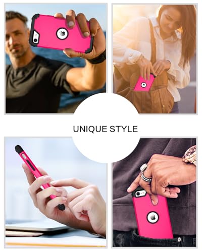 BENTOBEN for iPhone SE 2022 Case and iPhone SE 2020 Case, Heavy Duty 3 in 1 Full Body Rugged Shockproof Hybrid Hard PC Soft Rubber Case for iPhone SE 3rd/2nd Gen, Hot Pink/Black Design - color: Black/Hot Pink