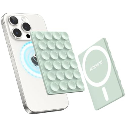 amBand Cute Preppy Stuff Silicone Suction Cup Phone Mount, Detachable Sticky Grip Holder for MagSafe Case, Easy to Use Video Accessories for Yoga/Dance/Call/Fitness, Matcha Green - color: Matcha Green