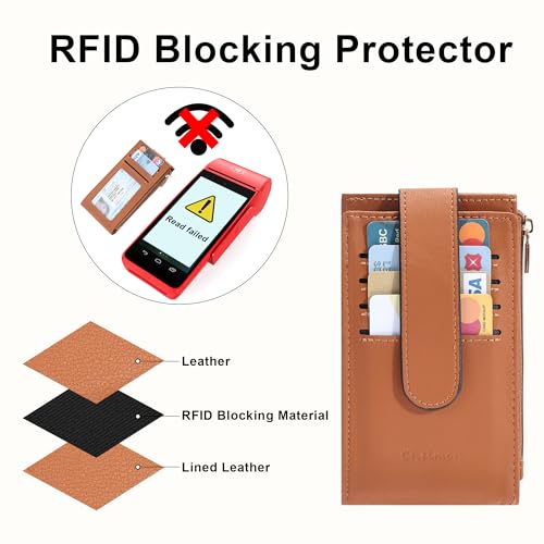 Chelmon Women's RFID Slim Card Holder Wallet | Thin Bifold Multi Card Case with Zipper Coin Pocket Purse for Women(Tan) - color: Tan