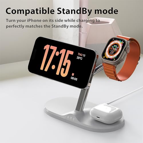 3 in 1 Wireless Charging Station for Apple Devices with MagSafe - color: White, size: Included adapter