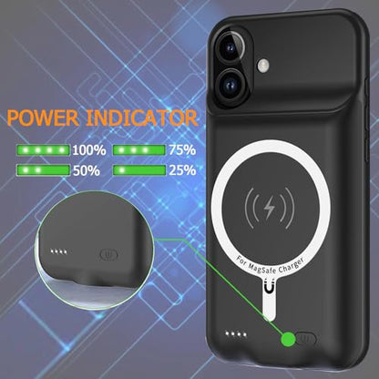 Battery Case for iPhone 17, Upgraded 10000mAh Ultra-Slim Rechargeable Portable Extended Battery Pack Support Qi Wireless Charging Case Compatible with iPhone 17 (6.3 inch) Charger Case Cover(Black) - size: iPhone 17 (6.3 inch)
