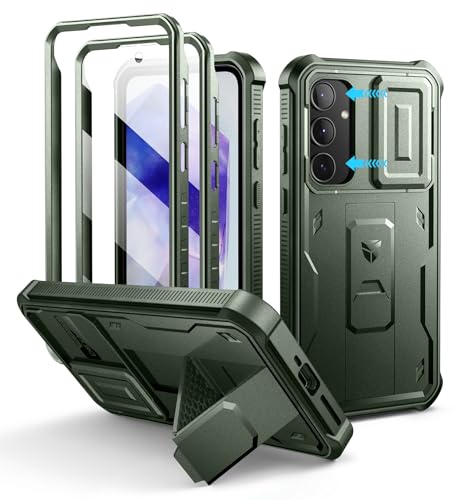 Dexnor for Samsung Galaxy A55-5G Case, [2 Front Frame] [Built-in Slide Camera Cover & Kickstand] Heavy Duty Military Grade Protection Shockproof Phone Case with Screen Protector, 6.6 inch Army Green - color: Army Green, size: Samsung A55 5G