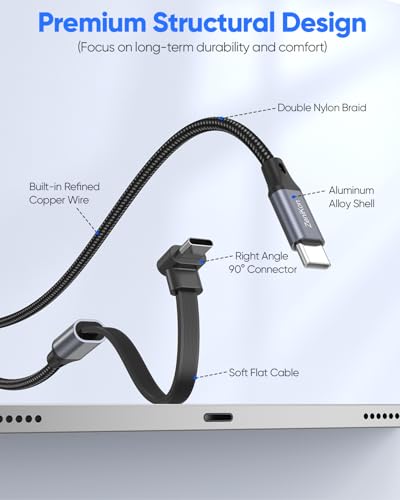 90 Degree USB C Cable 1FT, 60W Right Angle USB C Cable (Flat) - size: 1FT