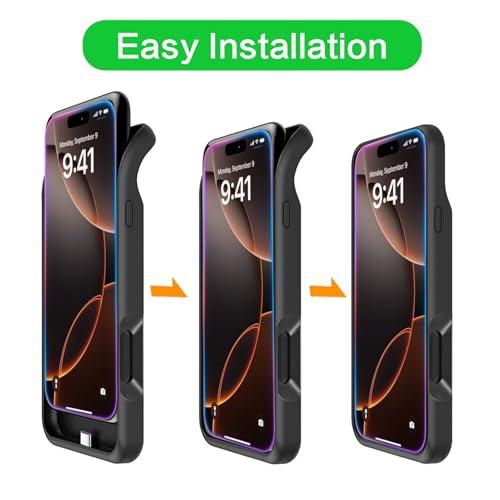 Battery Case for iPhone 16 Pro Max,12000mAh Rechargeable Portable Charging Case with Wireless Charging Compatible for iPhone 16 Pro Max (6.9 inch) with Carplay Extend Battery Pack Charger Case (Black) - size: iPhone 16 Pro Max