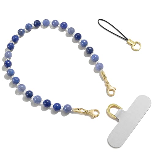 SURPHY Natural Stone Phone Charm, Beaded Phone Wrist Strap with Tether Tab - color: Aventurine Blue