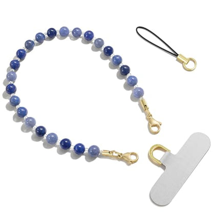 SURPHY Natural Stone Phone Charm, Beaded Phone Wrist Strap with Tether Tab - color: Aventurine Blue