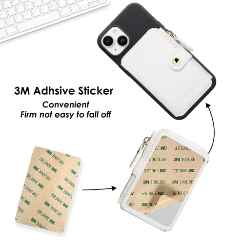 M-Plateau Phone Wallet Stick on, PU Leather Card Holder with Zipper Pocket Compatible with iPhone Case (White) - color: White