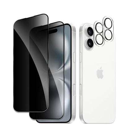 [2+2 Pack] Privacy Screen Protector for iPhone 16, Anti-Spy Shatterproof Tempered Glass with Camera Lens Tempered Glass 9H Hardness Bubble Free Anti-Glare Case Friendly
