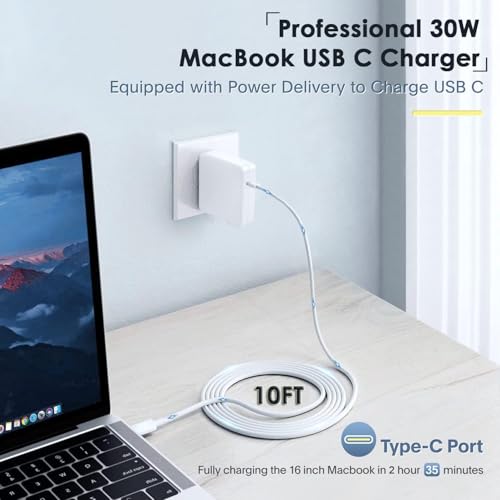 Mac Book Pro Charger - USB C Charger Fast Charger Power Adapter for USB C Port MacBook Pro/ MacBook Air 16 15 14 13 inch, New iPad Pro and All USB C Device, Included 10FT Long USB C to C Charger Cable
