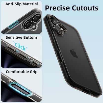 Mobnano for iPhone 16 Case, Protective Shockproof Bumpers [Not Yellowing] Anti-Scratch Transparent Slim Hard PC Back Soft TPU Frame Cover for Men Women - Black - color: Black