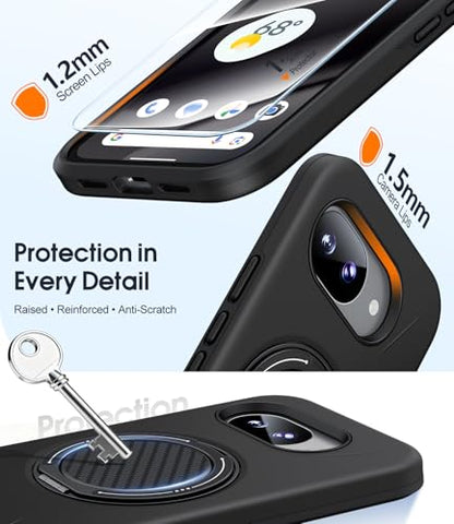 JAME for Google Pixel 10A Case with Ring Stand, Shockproof 10a Phone Case | Kickstand Holder, Dual Layer Protective Cover, Screen Protector, Magnetic Accessory Friendly Google 10a Phone Case, Black - color: Black
