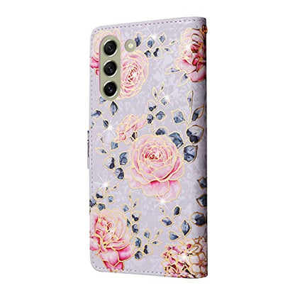 UEEBAI Wallet Case for Samsung Galaxy S22 5G, PU Leather Phone Case Kickstand RFID Blocking Flip Case Card Slots Wrist Strap Relief Engraved Pattern Magnetic Closure Flower Folio Case, Purple Rose - color: Purple Rose, size: Samsung Galaxy S22 5G