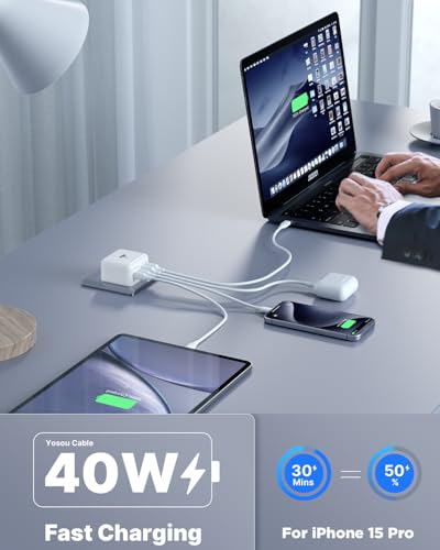 2-Pack 40W Flat USB C Charger Block 4 Multi Slim Flat Wall Charger Multiple Ports Fast Charging Adapter with PD20W & QC 3.0 Charger Plug for iPhone 17/16/15/14/13/ Pro/Pro Max, Samsung Galaxy, iPad