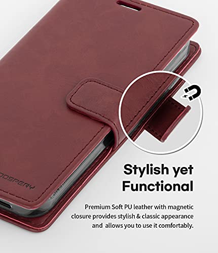 GOOSPERY Bluemoon Wallet Compatible with iPhone 13 Mini Case, Premium PU Leather Standing Feature Flip Card Holder Phone Cover (Wine) - color: Wine, size: iPhone 13 Mini