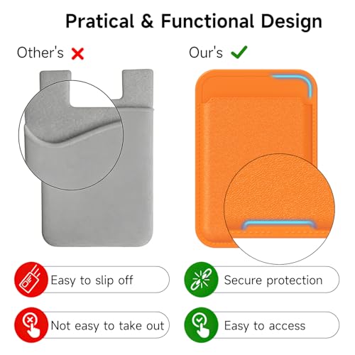 oakxco Phone Wallet Stick On, Slim Thin Adhesive ID Credit Card Holder Wallet Pocket Back of Phone Case, Hard Shell Plastic Sleeve Sticky Card Wallets Pouch for iPhone Samsung Pixel, Orange - color: Orange
