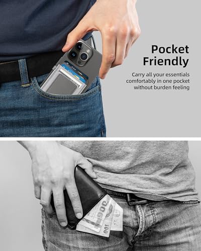 For Magsafe Wallet, Strongest Magnetic Wallet for iPhone 17/16/15/14/13/12 Series, Magnetic Card Holder with 2 Card Slots, RFID Blocking, Vegan Leather, Hold 7 Cards, Gray | Magnetic Wallet for iPhone 17/16/15/14/13/12 Series, Magnetic Card Holder with 2