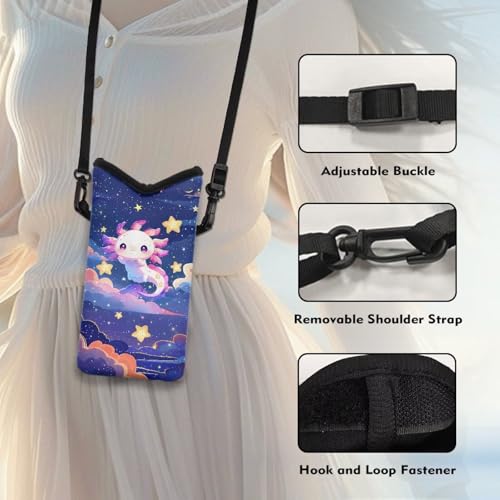 Cartoon Axolotl Print Crossbody Shoulder Neoprene Bag, Phone Holder Crossbody Bag with Adjustable Buckle, Fits Apple and Android, Use for Walking, Hiking & Biking - color: Cartoon Axolotl Print