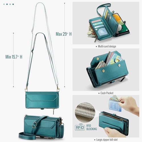 Asuwish Phone Case for Samsung Galaxy A13 4G/5G Zipper Wallet Cover with Tempered Glass Screen Protector and Leather Flip RFID Blocking Card Holder Cell A04s M13 G5 A 13 LTE 13A 2022 Women Girls Green - color: Green