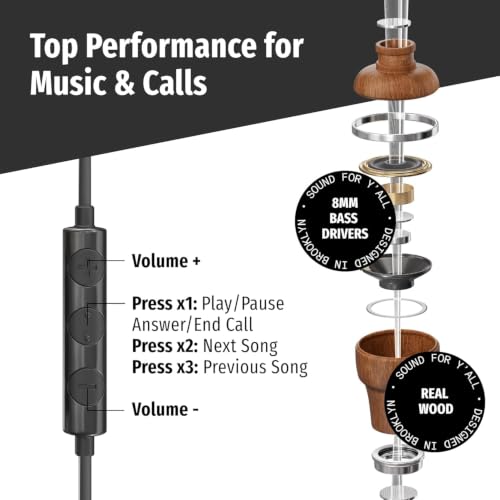 Symphonized Wooden Air Tube Headphones EMF Free with Microphone (USB C) - style: USB-C