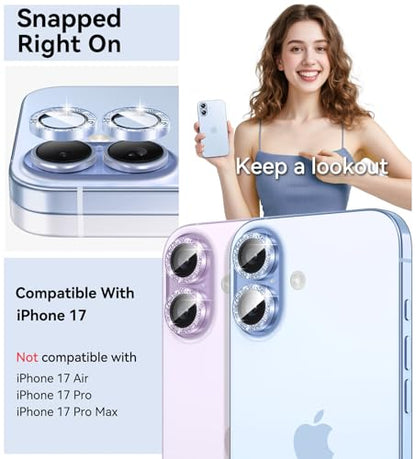 Matekxy for iPhone 17 Camera Lens Protector Glitter Individual Cover - color: Mist Blue