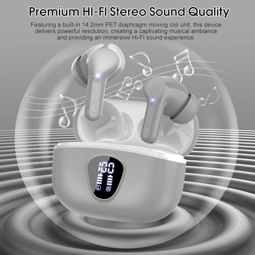 Wireless Earbuds, Bluetooth 5.4 Headphones HiFi Stereo, Bluetooth Earbuds - color: Grey