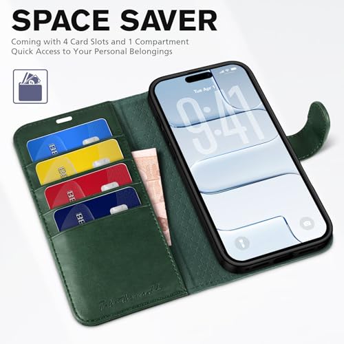 TUCCH Wallet Case for iPhone Air (6.5") 2025, 4 Card Holders, Evergreen | RFID Blocking, Viewing Stand, Shockproof TPU Shell, PU Leather, Magnetic Closure, Protective Folio Flip Cover - color: Evergreen