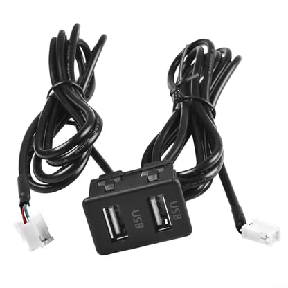Car Dashboard Panel Mount Dual USB Port Interface Adapter, 145Cm Extension Cable with 4-Pin + 6-Pin Connector,Black ABS Socket