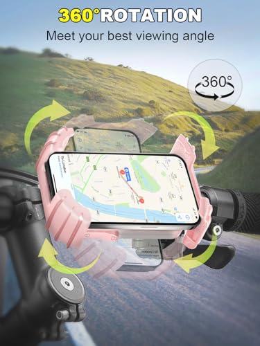 Bicycle Phone Holder,Motorcycle Handlebar Phone Mount,1S Quick Lock Release,360°Rotation Silicone Wrapped Phone Clamp Stand for E-bike,Scooter ATV Strollers Bike Phone Clip,for 4.7- 6.8"Phones - color: Pink