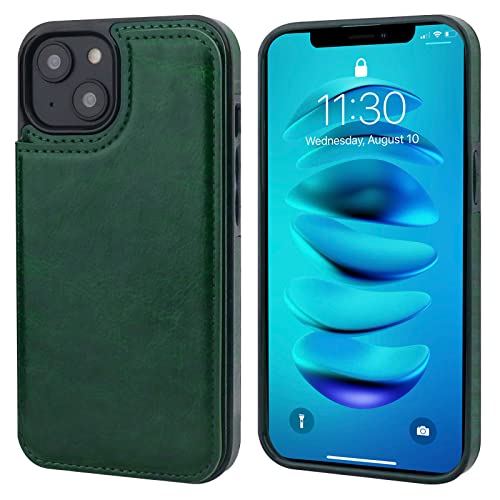 ONETOP for iPhone 14 Plus Wallet Case with Credit Card Holder,Green | Kickstand,ID/Cash Holder,Case Wallet with Card Slots,Double Magnetic Clasp,Durable PU Leather Shockproof Cover for Women Men - color: Green