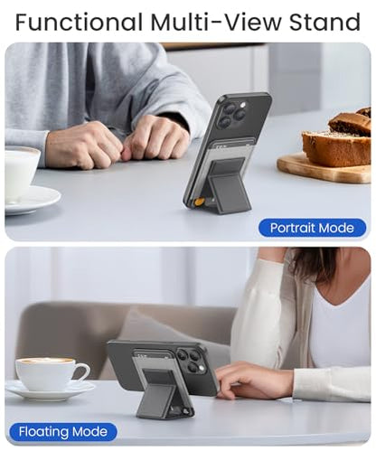 GONEZ for MagSafe Wallet with Stand, Stronger Magnetic Card Holder for iPhone 17/16/15/14/13/12 Series, Premium Leather Phone Wallet with RFID Blocking, 1 Slot, Fit 5 Cards, Deep Grey - color: DEEPGREY