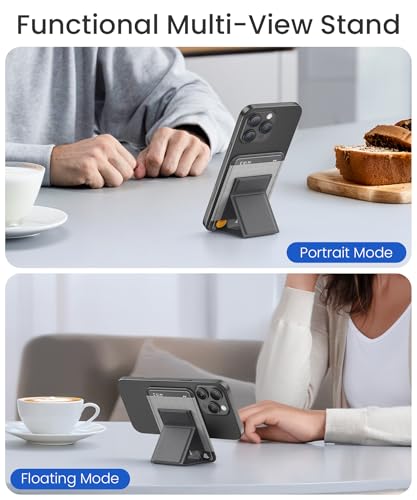 GONEZ for MagSafe Wallet with Stand, Stronger Magnetic Card Holder for iPhone 17/16/15/14/13/12 Series, Premium Leather Phone Wallet with RFID Blocking, 1 Slot, Fit 5 Cards, Deep Grey - color: DEEPGREY