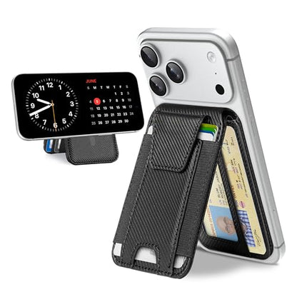 TopMade for MagSafe Wallet with Stand, 9 Cards Holder, Privacy Flap Cover - color: Black Carbon Fiber