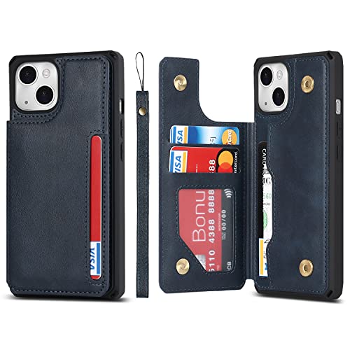 Cavor for iPhone 14 Wallet Case with Card Holder for Women, Blue - color: B-Blue