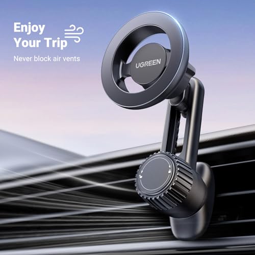 UGREEN Magnetic Phone Mount for Car Compatible for Magsafe, Not Blocking Air Vent, Strengthen Magnetic Power Car Phone Holder Compatible with iPhone 16 15 Pro Max 14 13 12 Pro Mini MagSafe Case