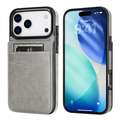 KIHUWEY for iPhone 17 Pro Max Wallet Case Card Holder Kickstand, Gray | Credit Card Slots, PU Leather, Magnetic Clasp, Flip Heavy Duty Protection Cover for Men - color: Gray