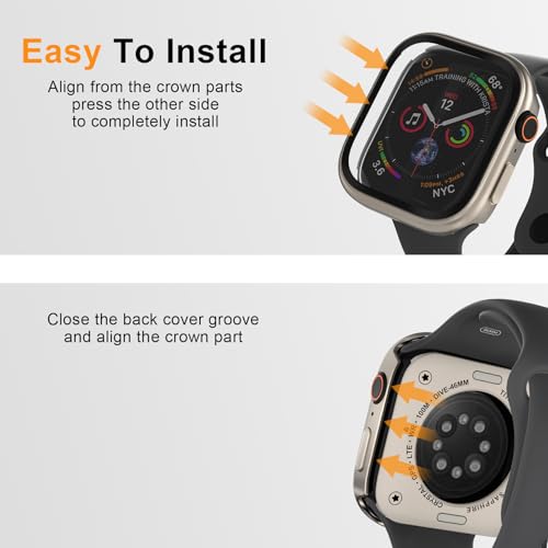 Aluminum Rugged Case for Apple Watch Series 10/11 46mm, Built-in Tempered Glass with Back Cover, Ultra Thin Shockproof Metal Bumper Raised Edge Protection, Titanium - color: Titanium, size: 46mm