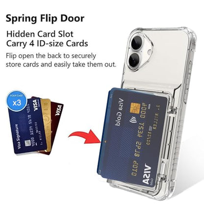 Wallet Case for iPhone 16 Plus with 3 Credit Card Holder Slot Clear | Shockproof Hybrid Heavy Duty Protection Clear Phone Cover Compatible with iPhone 16 Plus 2024 (Clear) - color: Clear, size: iPhone 16 Plus