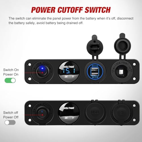 Nilight 4 in 1 Charger Socket Accessory Switch Panel On Off Rocker Toggle - color: 4 in 1 Blue