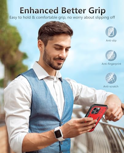 FNTCASE for iPhone 14 Pro Max Case, Built-in Screen Protector, Kickstand | 20FT Military-Grade Drop Protection, Anti-Slip Matte Textured, Rugged Heavy Duty Shockproof TPU Protective Cover - color: Kickstand Red