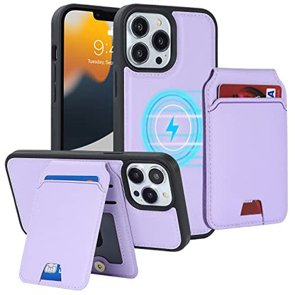 iCoverCase Wallet Case for iPhone 13 Pro Max/12 Pro Max Compatible with MagSafe, Magnetic Detachable Card Slots Holder PU Leather Kickstand Wireless Charging Case 6.7 Inch (Clove Purple) - color: Clove Purple