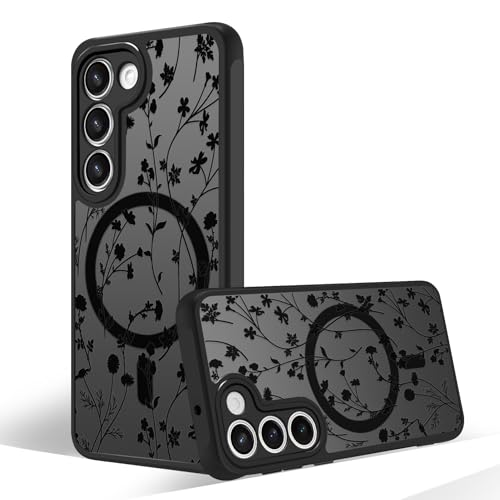 Magnetic Case for Samsung Galaxy S23 [Compatible with MagSafe] Black Flower Floral Case for Women Girls Soft TPU Bumper Hard PC Back Anti-Fall Shockproof Protective Slim Cover A9 - color: Flower Branch 2, size: Samsung Galaxy S23