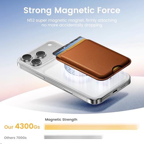 Stronger Magnetic Wallet for iPhone 17/16/15/14/13/12 Series, Slim Leather Magnetic Card Holder with RFID Blocking, N52 Magnet Phone Wallet, Fit 3 Cards, Dark Brown - color: Dark Brown