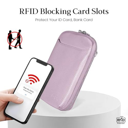 befen Genuine Leather Crossbody Cell Phone Purse for Women, Small Zip Around RFID Blocking Crossbody Wallet Bags - color: Purple