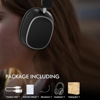 Hi-Fi Stereo Wireless Headphone Active Noise Cancellation Bluetooth 5.3 Headset with Detachable Microphone Ultra Comfortable and Full Ear Coverage Lightweight Foldable Earphone - color: Black