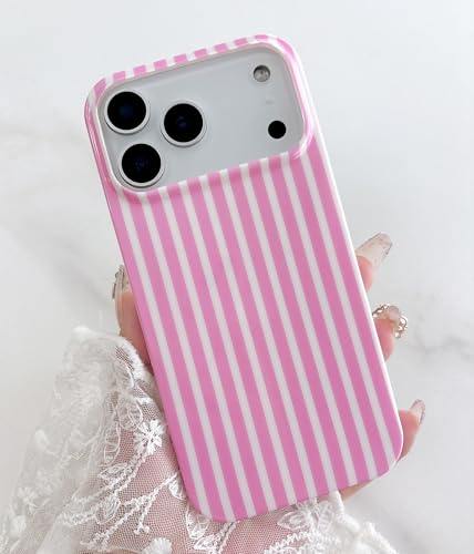 Qokey Compatible for iPhone 17 Pro Max Case, Cute Stripes Aesthetics Phone Cover, Glossy Soft TPU Slim Lightweight Fashion Shockproof Case for Women, Pink and White - color: Pink and White Stripes
